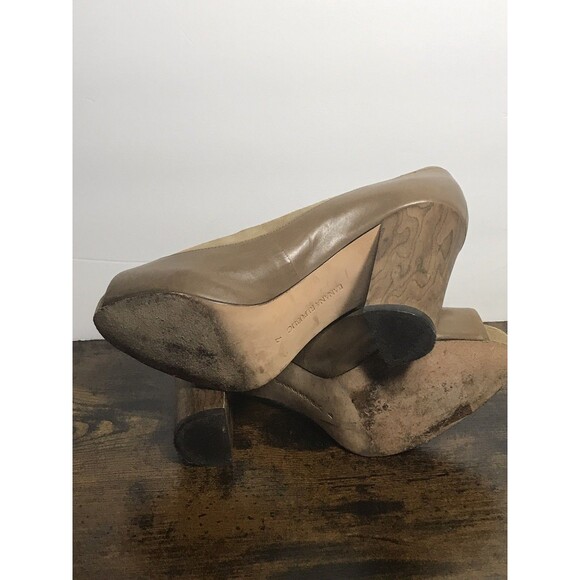 Banana Republic Heels Womens 7 Brown Taupe Leather Suede Open Toe Pump Office - Picture 9 of 10
